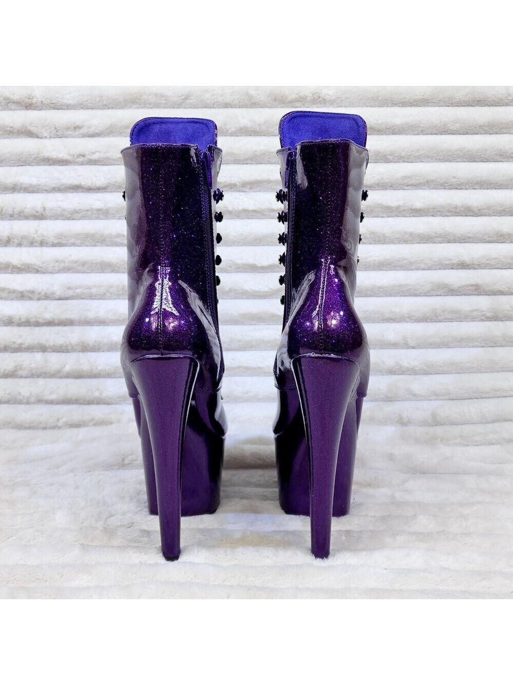NIB Adore 1020GP Purple Glitter Patent 7" High Heel Platform Ankle Boots - Picture 4 of 12